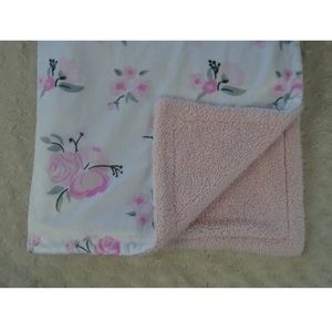 HB Hudson Baby Floral Baby Blanket Pink White Rose Flower Gray Plush Lovey